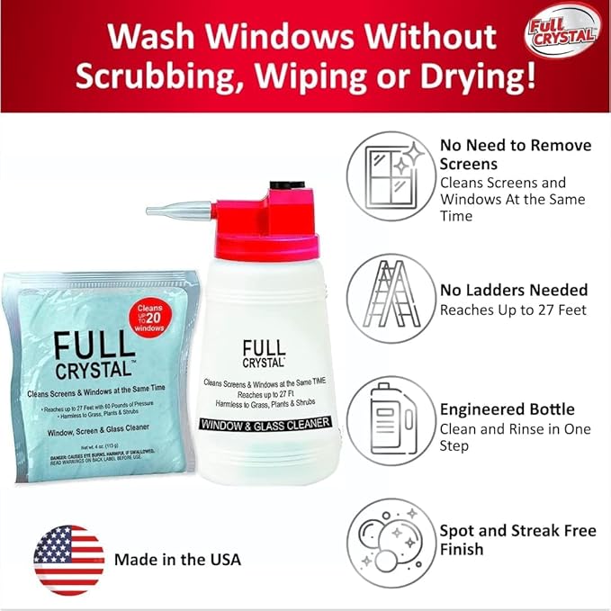 Full Crystal Refill Kit – 1 lb Crystal Powder Exterior Window Cleaner for Glass and Screens, Equivalent to 4 oz Bags Making Up to 640 fl oz Each, Cleans Up to 80 Windows
