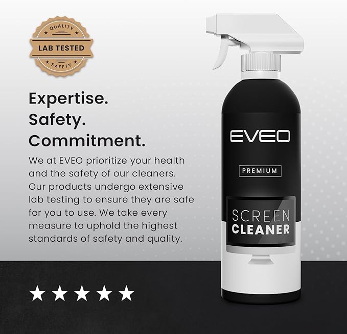 EVEO® Screen Cleaner Spray Kit (Streak-Free) TV Screen Cleaner for Smart TV, LCD, LED, OLED | Computer Screen Cleaner Spray and Wipe Microfiber Cloth - TV, Monitor, Laptop, iPad, Car - 6.7oz 4 Pack