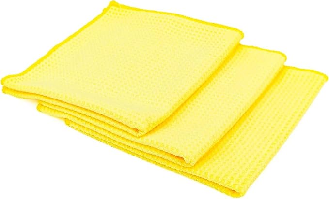 The Rag Company - Standard Waffle Weave Microfiber Towels (3-Pack) Detailing, Window, Glass and Drying, Wax & Polish, Li