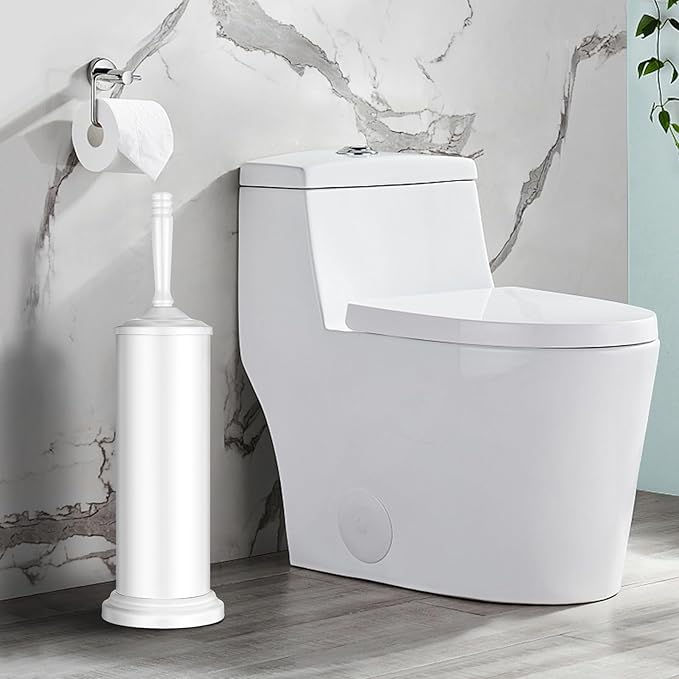 Stainless Steel Toilet Brush and Holder,Toilet Bowl Brush with Long Handle for Bathroom,Toilet Brushes-Space Saving,Covered Brush, Durable, Deep Cleaning,Splash Resistant (White)