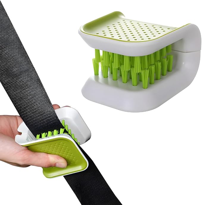 KVAEY Car Seat Belt Cleaning Brush, U-Shaped Auto Interior Washing Brush with Double-Sided Bristles, Closeable Safety Be