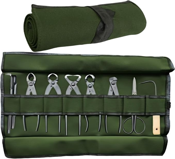 BLIRITEL Garden Roll Up Tool Bag, Canvas Bonsai Tools Roll with 8 Pockets, Multifunctional Tool Bag Organizer for Bonsai