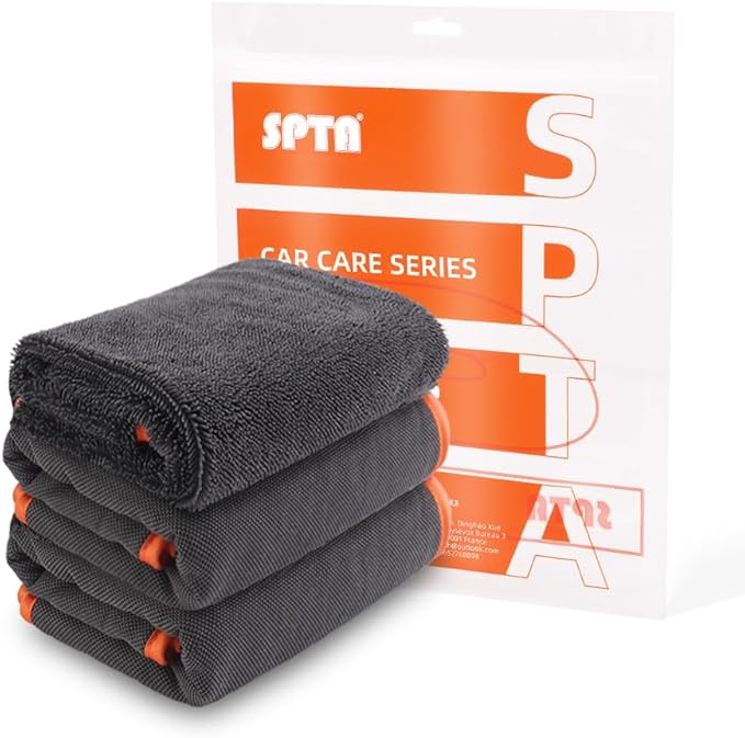 SPTA Microfiber Car Drying Towels, Cleaning Cloth Towels, Twist Pile Rapid Drying Orange Edge Car Microfiber Towels for