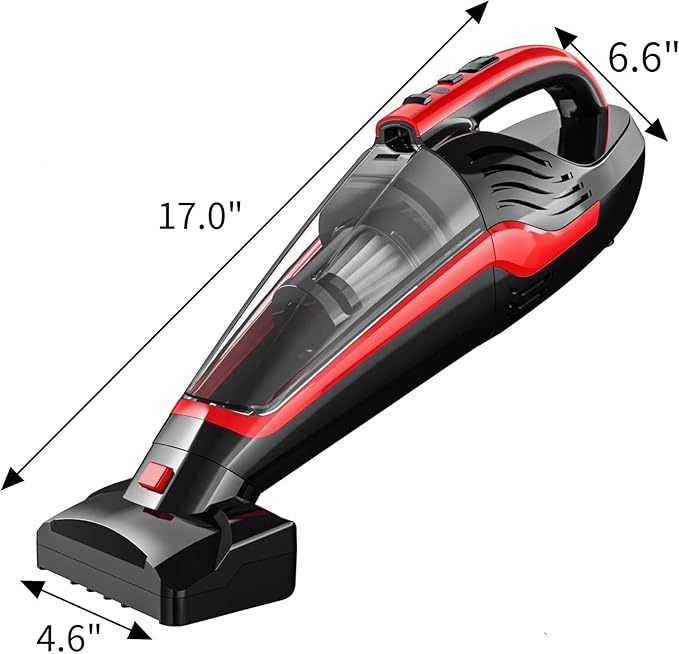 Powools Pet Hair Handheld Vacuum Cordless, Car Vacuum Rechargeable with Reusable Filters, Motorized Brush and Multi-Accessories for Carpet, Couch & Stairs, Red, 17.0"X 4.6"X 6.6"