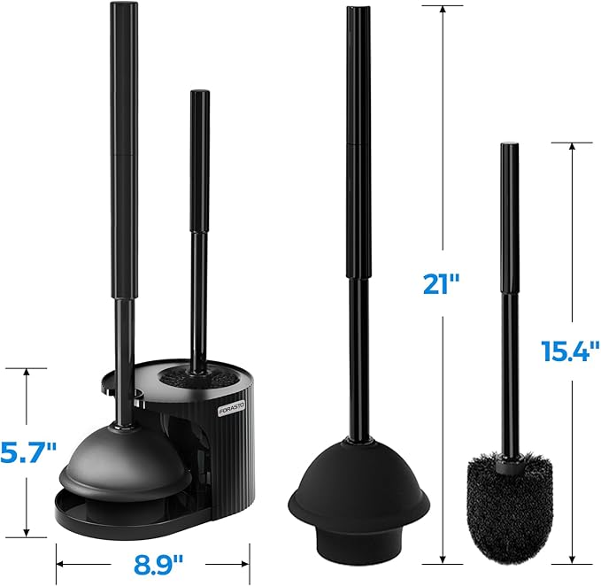 FORASTO 3Pack 2 in 1 Toilet Brush and Plunger Set, Extended Handle Plunger,Toilet Bowl Brush Plunger Set,Bathroom Cleaning Tools,Toilet Brush Plunger Combo,Cleaning Brush,Cleaning Supplies (21inch)