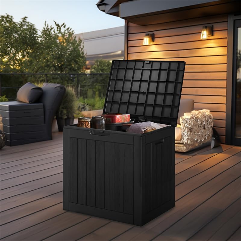 45 Gallon Outdoor Deck Box, Lockable Waterproof Outdoor Storage Boxes For Garden Tools,Indoor Cushions,Accessories Outside Storage Resin Weatherproof Container(Black)