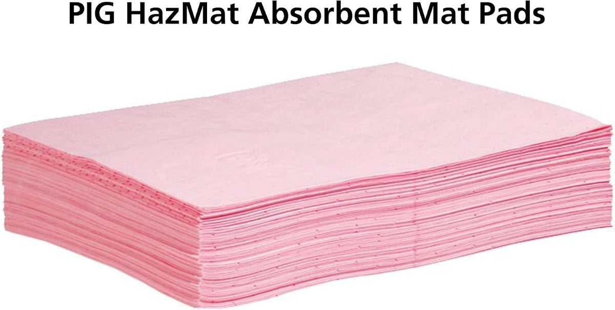 Hazmat Chemical Absorbent Mat Pads - 50 Pads per Bag - 15" W x 20" L - Absorbs up to 14 oz. per Pad - Lightweight - PM50042