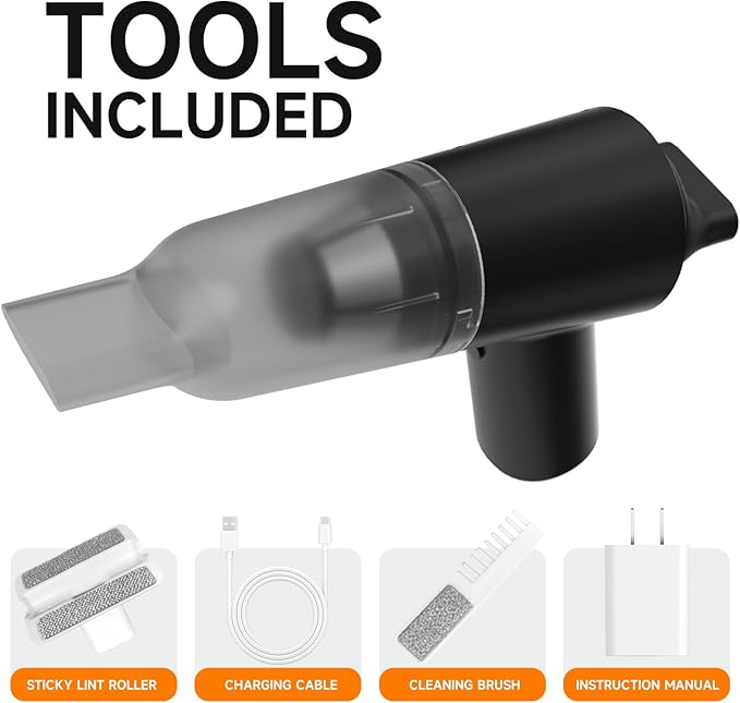 PAPIFEED Handheld Vacuum Cordless for Pet Hair, Portable Mini Vacuum with Static Hair Collector for Home, Dual-Layer Stainless Steel Filter, Dual Filte, USB-C Rechargeable Lightweight Vacuum (Black)