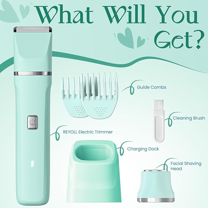 Risina Bikini Trimmer for Women - Pubic Hair Trimmer for Women, Gentle Dual Head Electric Shaver for Private Area and Bikini Line, IPX7 Waterproof, Cordless Rechargeable, Self-Care Gifts for Women