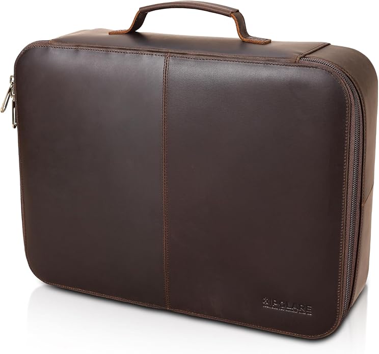 Polare Full Grain Leather Document Organizer Bag Storage Cabinet Box Portable Home Business Safe Folder with Lockable YK