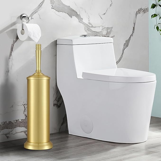 Gold Toilet Brush and Holder Set, Stainless Steel Toilet Brush for Bathroom,Heavy Duty Gold Toilet Bowl Brush and Holder,Deep Cleaning Modern Toilet Cleaner Brush -Space Saving, Covered Brush, Durable
