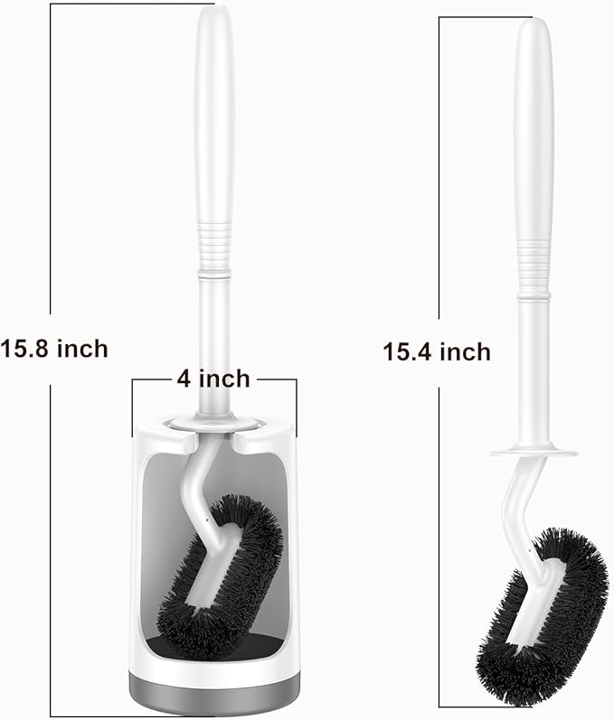 HAMITOR Toilet Bowl Brush Holder Set: Curved Design with Holder for Deep Cleaning Under Rim - Compact Hidden Scrubber for Small Space - Modern RV Bathroom Accessories - 2 Pack