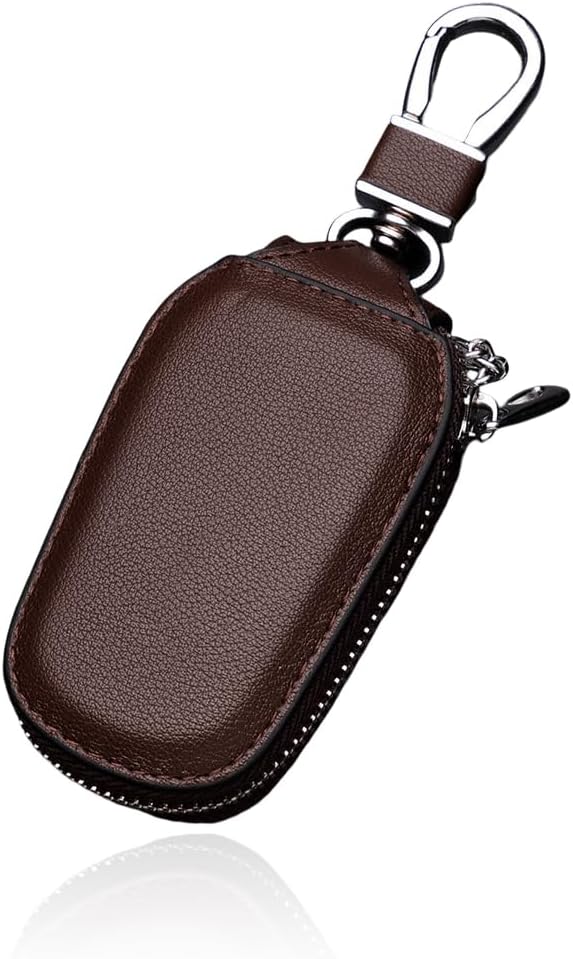 Wevdn Car Key Case, Genuine Leather Auto Smart Key Fob Holder with Metal Hook, Anti Scratch Automotive Key Protector Key