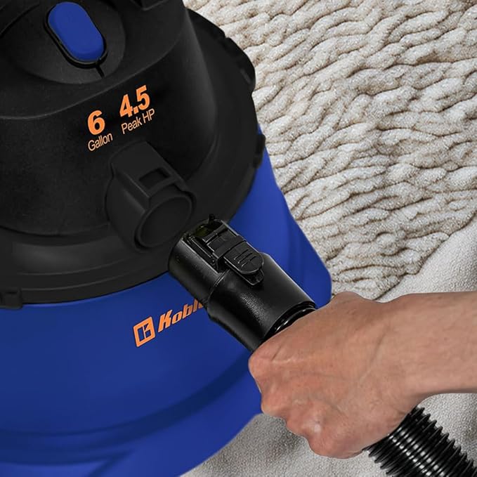 Koblenz WD-6 L212 Wet Dry Vacuum Cleaner, 6 Gallon, 4.5 PHP, 3-in-1 Suction & Blower, 16 ft Reach, Big Cleaner for Car, Shop Vacuum Wet and Dry, Swivel Casters, Black/Blue