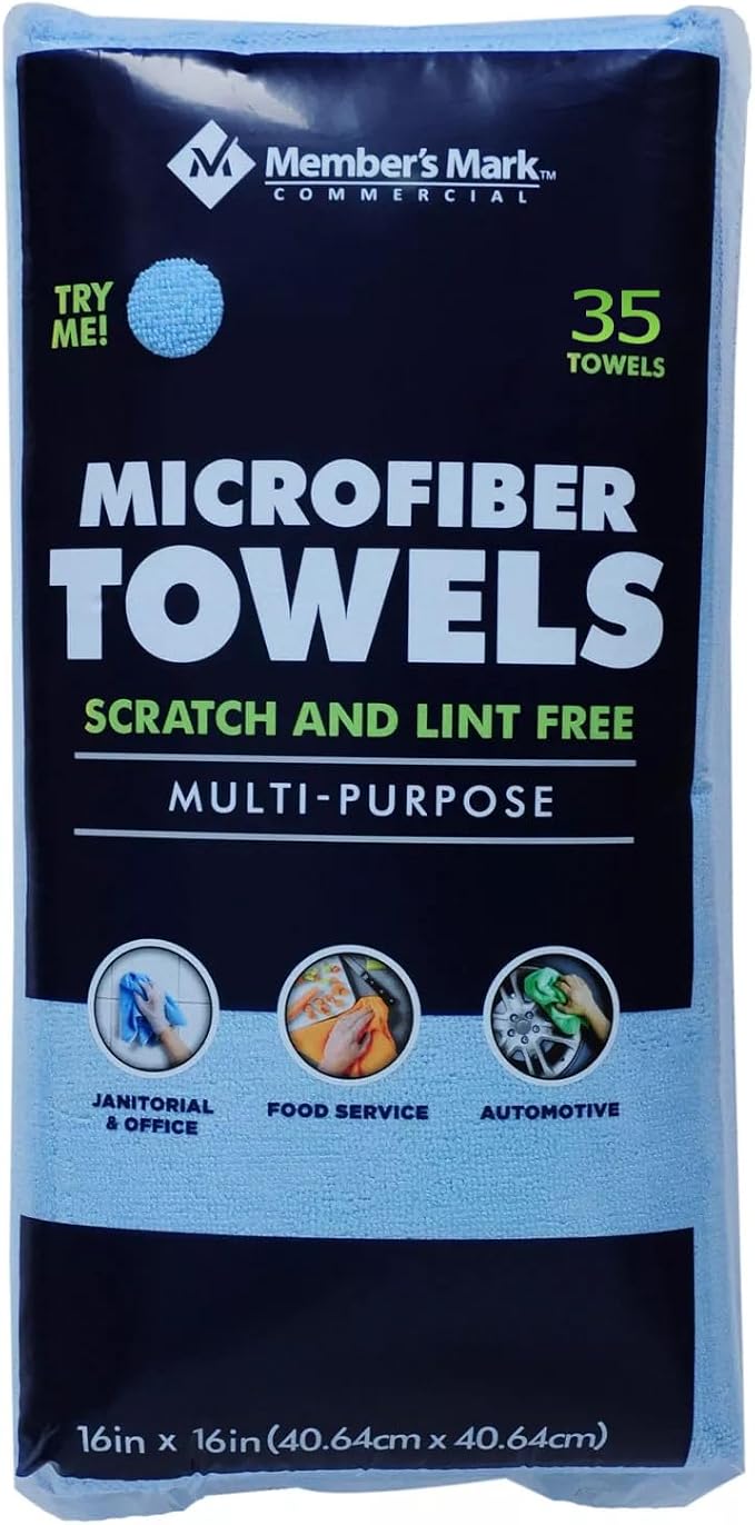 Member's Mark Microfiber Cleaning Towels for Home, Kitchen, Car, Window (16" x 16".) (35 Ct, Blue)