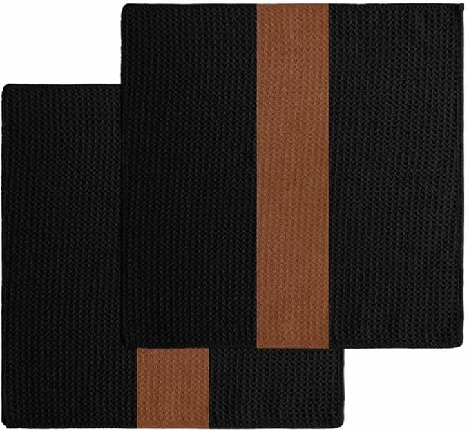 DecorLovee Black Brown Kitchen Towels Set of 2, Waffle Microfiber Towels Cleaning, Absorbent Dish Towels Cloths Decorati