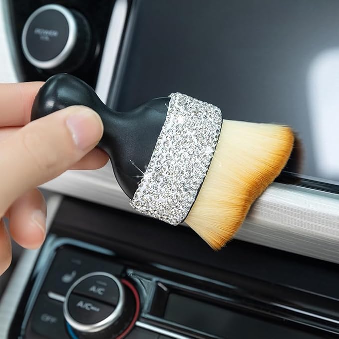Bling Car Interior Dust Brush, Glitter Diamond Crystal Soft Bristles Dusting Tool for Automotive Dashboard, Air Conditioner Vents, Leather,Car Seat, Computer etc. (Rose Gold)