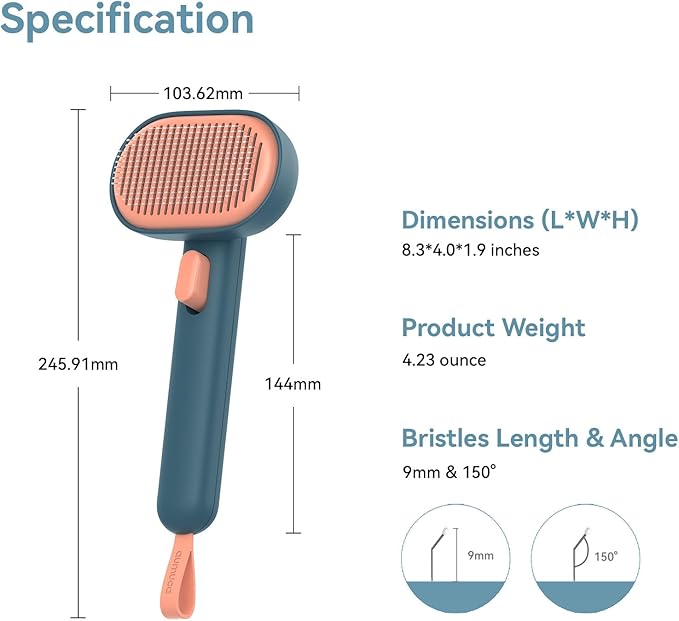 Aumuca Skin Friendly Self-Cleaning Slicker Brush for Dogs & Cats, Gentle Pet Grooming Tool for Shedding & Deshedding, Efficient Hair Remover for Long & Short Haired Pets