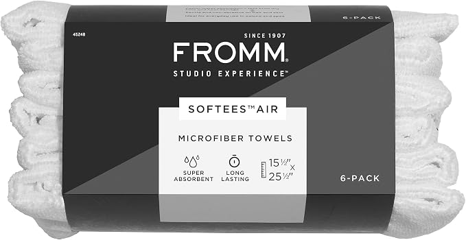 Fromm Softees Air Microfiber Lightweight Salon Hair Towels for Hairstylists, Barbers, Spa, Gym in White, 15.5" by 25.5",