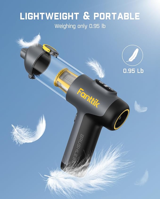 Fanttik Slim V9 Mix Car Vacuum, 4 in 1 Handheld Air Duster, 12000PA Suction Power with Smart LED Display, Cordless Portable Mini Keyboard Vacuum for Car Interior, Office Desk