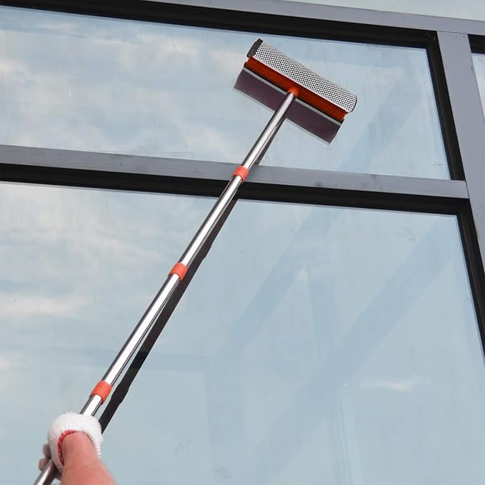 Window Squeegee for Window Cleaning, Squeegee Window Cleaner Tool 2 in 1 Car Window Cleaning Tool with Extension Pole 58‘’ Telescopic Window Washing Equipment, Shower Squeegee for Shower Glass Door