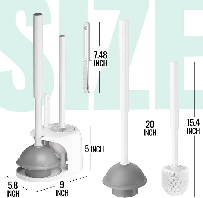 3 in 1 Toilet Brush and Plunger Set with Crevice Cleaning Brush, Toilet Plunger and Brush Set with Extra Long Handle, Plungers for Bathroom Accessories, Toilet Plunger with Holder, White