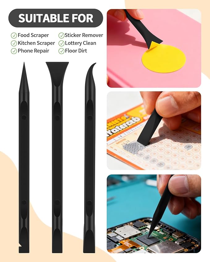 12 PCS Carbon Fiber Plastic Scrapers Tool, Non-Scratch Scraper Tool for Tight Spaces, Multi-Purpose Label Scraper Pen-Shaped, for Car Cleaning Supplies, Kitchen, Crevices, Stains (Black)
