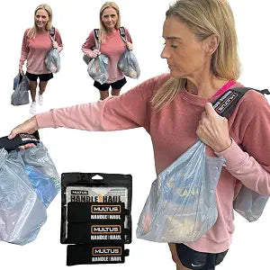 MULTUS Hand or Hands Free Grocery Bag Carrier 3 Pack - Carry Hook and Loop Strap, Plastic Bag Holder and Storage Hanger,