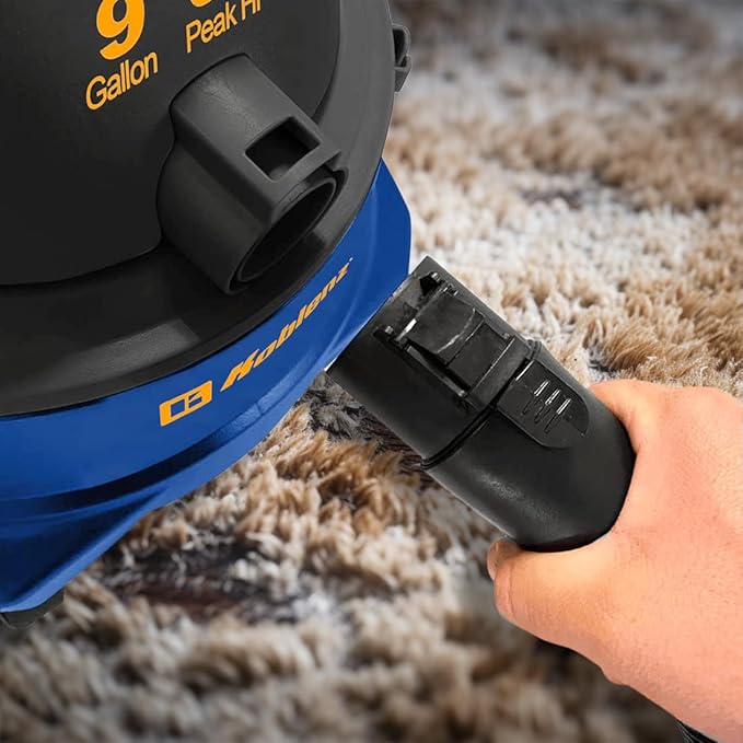 Koblenz WD-9 L212 Wet Dry Vacuum Cleaner, 9 Gallon, 5.0 PHP, 3-in-1 Suction & Blower, Big Vacuum Cleaners for Home, Heavy Duty Shop Vac, Click-N-Lock Hose, Swivel Casters, Black/Blues