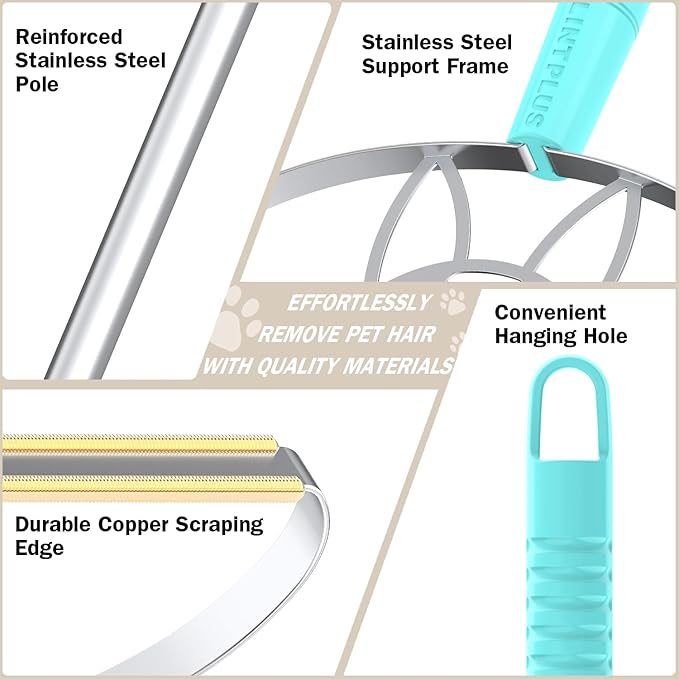 Ultra & Pro LINTPLUS Combo: 50" Stand-Up Carpet Rake for Pet Hair Removal - Heavy Duty, Includes Pro Attachments for Floors & Large Rugs