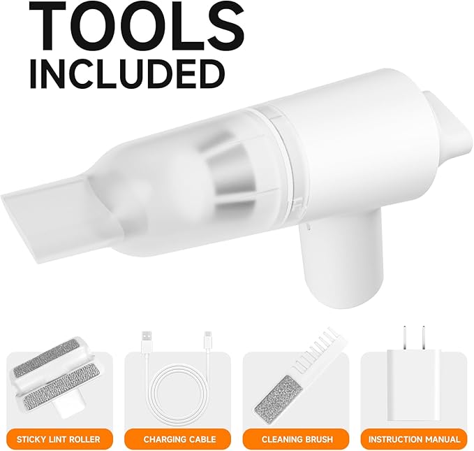 PAPIFEED Handheld Vacuum Cordless for Pet Hair, Portable Mini Vacuum with Static Hair Collector for Home, Dual-Layer Stainless Steel Filter, Dual Filte, USB-C Rechargeable Lightweight Vacuum (White)