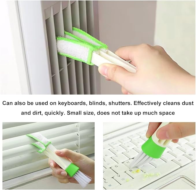 KVAEY 2 PCS Mini Duster for Car Air Vent, Double Ended Automotive Air Vent Microfiber Duster & Brush, Dust Collector Cleaner for Keyboard Window Leaves Shutter, Car Accessories (Green)