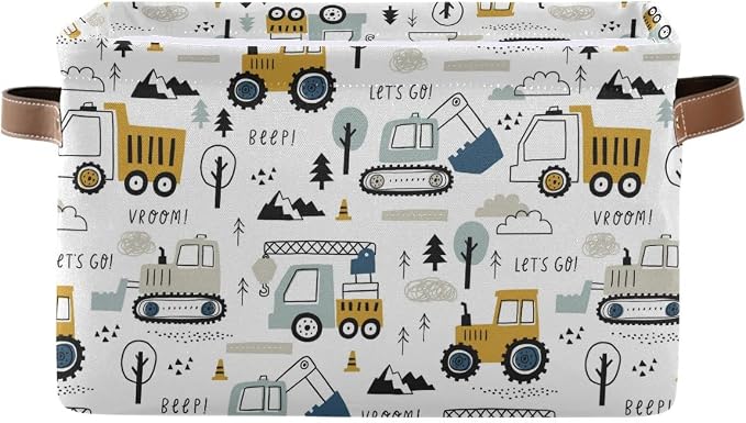 Wamika Excavator Truck Toy Storage Basket Fabric Kitchen Baskets Cars Boys Toys Open Home Storage Bins Boxes Foldable Or