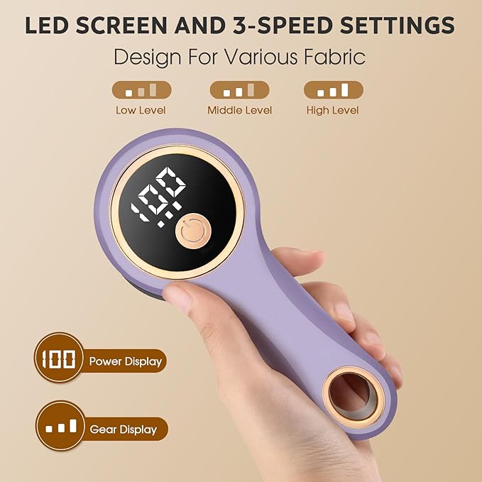 Rechargeable Fabric Shaver, Electric Lint Remover with Digital Display,Portable Sweater Defuzzer with 3 Speeds,6 Leaf Blades, Lint Shaver for Clothing,Furniture, Sofa,Sweater,Blanket…