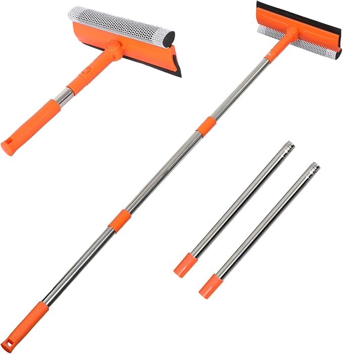 Professional Window Squeegee,2 in 1 Squeegee Window Cleaner with Long Stainless Steel Handle,Sponge Car Window Squeegee