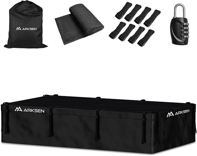 ARKSEN Extra-Wide 42 Cubic Feet Waterproof Rooftop Cargo Carrier Bag Heavy Duty Car Roof Rack Bag for Full-Size Cars w/