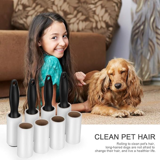 Lint Roller for Pet Hair - 480 Sheets, 4 Handles & 8 Refills, Easy-Peel Diagonal Cut, Strong Adhesive for Clothes, Furniture, Car, Dog & Cat Hair Remover