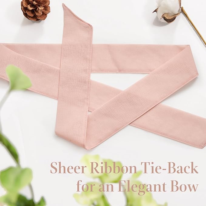 jinchan Semi Sheer French Door Curtain with Tie Up Bows Floral Embroidered Voile Privacy Curtain for Patio Door Closet Sliding Glass Door Rod Pocket 72 Inch 1 Panel Pink