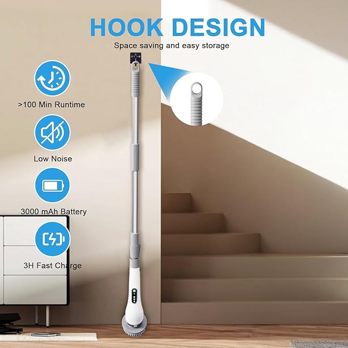 Electric Spin Scrubber,Electric Cleaning Brush for Bathroom,Kitchen and Shower,Adjustable Handle with 7 Replaceable Heads