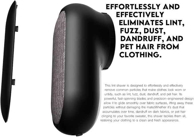 Rechargeable Fabric Shaver, Lemontec Battery-Operated Lint Remover & Sweater Defuzzer for Clothes and Furniture – Eliminates Pills, Fuzz, and Lints (Black)