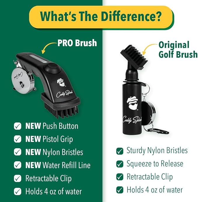 Caddy Splash Golf Club Brush Cleaner with Water - Heavy Duty Retractable Clip- Squeeze Bottle for Easy Cleaning with Nylon Bristles- Holds 4 Oz Water - Golf Accessories for Men- USA Company