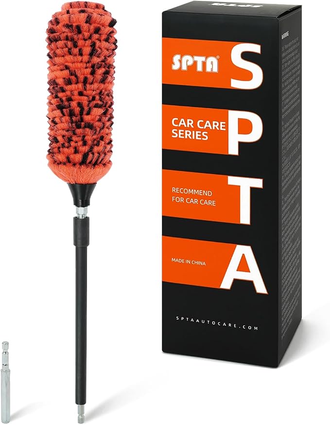 SPTA 1 Pc Soft Microfiber Extended Reach Rim Drill Wheel Brush,Microfibre Wheel Brush with 1 adddtional Drill Adapter fo