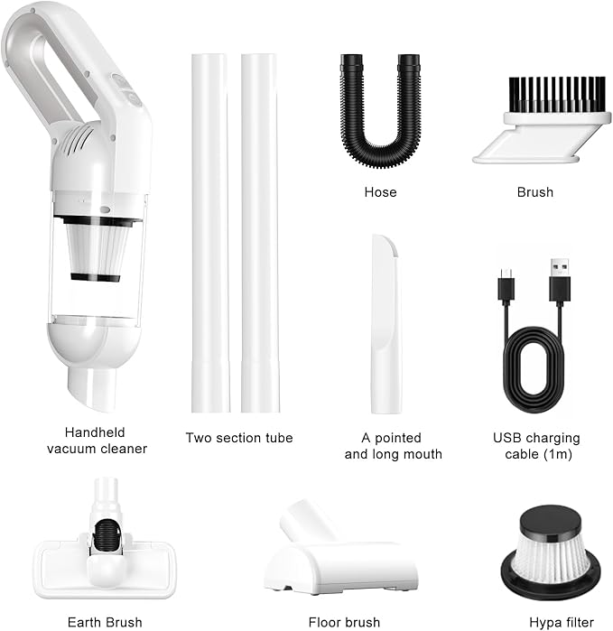 2-in-1 Cordless Handheld Vacuum Cleaner,10000PA Powerful Suction Portable Lightweight Hand Held Vacuum with LED Light,Multiple Accessories,USB Rechargeable,for Car, Office & Home Cleaning
