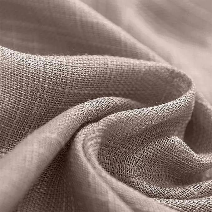 jinchan Linen French Door Curtain with Open Weave Door Curtain 40 Inches Long Drape Rod Pocket 1 Panel Light-Filtering Privacy Window Decor 1 Tieback Included Taupe Semi-Sheer