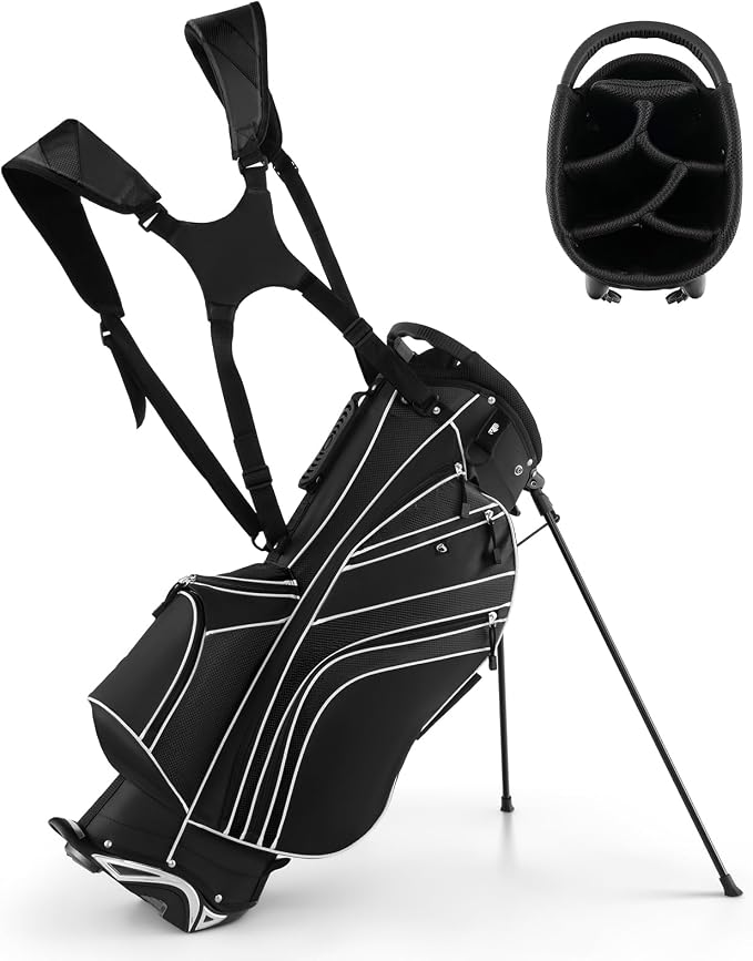 Goplus Golf Stand Bag, Lightweight Golf Club Bag with 6 Way Top Dividers, 8 Pockets, Cooler Bag, Rain Hood, Dual Shoulde