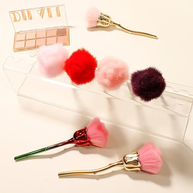 1pc Nail Dust Brush for Acrylic Nails, Red Rose-Shape Soft Brush Nail Art Dust Powder Remover Blush Makeup Brushes Manicure Brush Clean Up Tools Nail Art Brush (Gold)