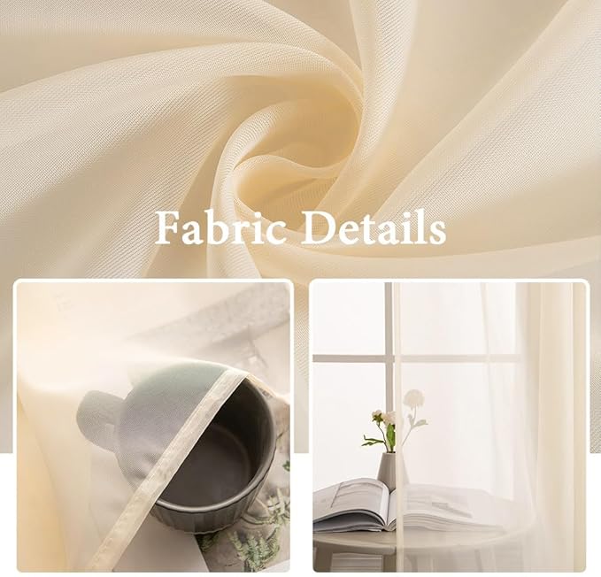 MIULEE 2 Panels Sidelight Curtains for French Door Sheer Panel Light Filtering Window Treatment for Narrow Door 54 x 72 Inches with Tieback - 2 Panels, Cream Beige