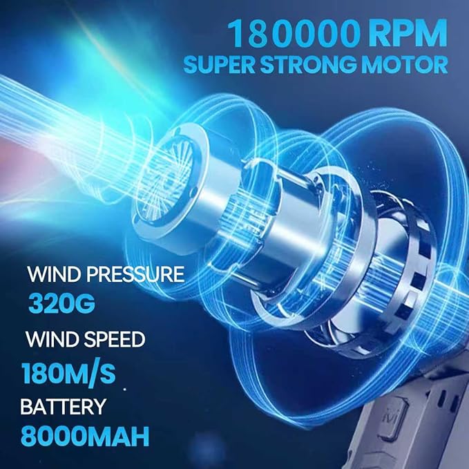 Compressed Air Duster, 180000RPM Electric Car Vacuum Air Blower and Pump, Rechargeable Cordless Air Blower Desk Vacuum Cleaning Kit for Computer Keyboard Home Car Dust Removal