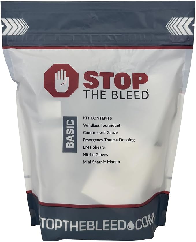 Rescue Essentials Stop THE Bleed Basic Kit – Compact Trauma First Aid Kit with Tourniquet, Gauze & Compression Bandage –