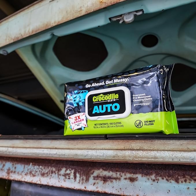Crocodile Cloth Auto Cleaning Wipes – 600 Count (6 Packs of 100) XL 15" x 10" Heavy-Duty Car Wipes for Engine Degreaser, Detailing, Tires, Tools & DIY Projects